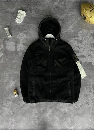 Чоловіча куртка stone island з патчем чорна осіння зимова до -5 куртка стон айленд утеплена тедді (bon)