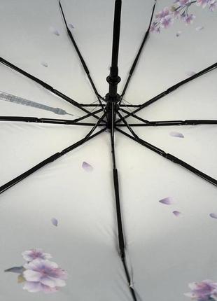Женский зонт полуавтомат от toprain с эйфелевой башней и сакурой, фиолетовая ручка, 0625-25 фото