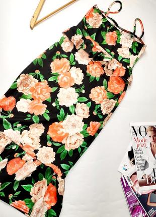 Сукня футляр жіноча міді з оборками чорного кольору в квітковий принт від бренду missguided s m4 фото