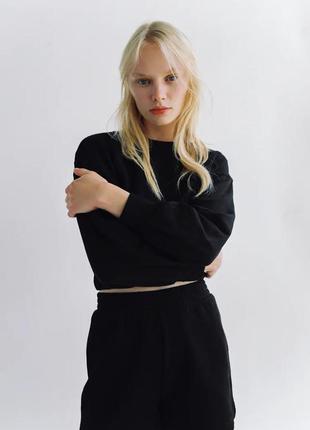Світшот, кофта, базовий, чорний, вкорочений, на резинці, зара, zara