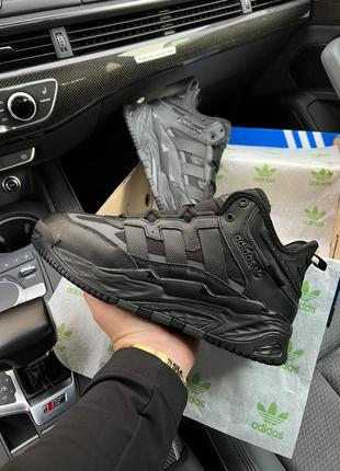 Зимние мужские кроссовки adidas originals niteball all black fur