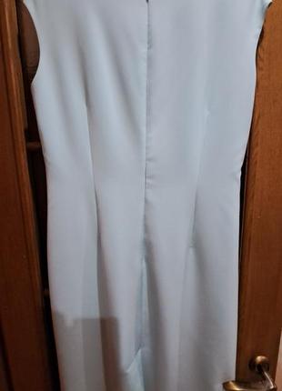 Нарядное платье бледно- бирюзового цвета с вышитым гипюровым кардиганом серо- серебристого цвета7 фото