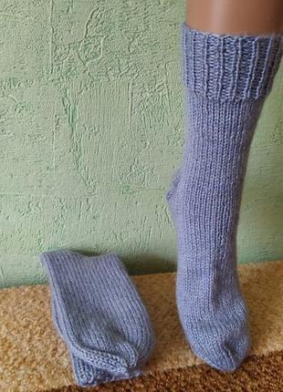 Шкарпетки жіночі в'язані з напіввовняної нитки, колір сірий1 фото