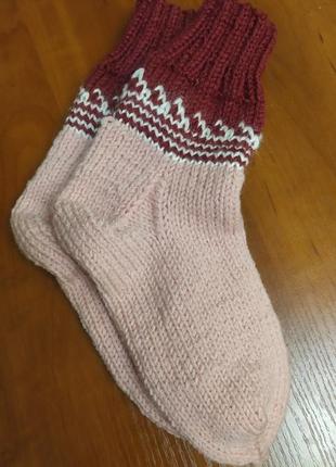 Зимние вязаные шерстяные носки женские, цвет - розовый