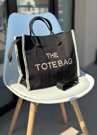 Женская сумка шопер the tote bag marc jacobs в текстиле черная подарочная сумка марк джейкобс (bon)