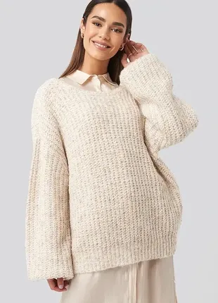 Теплый вязаный свитер na-kd deep neck melange sweater1 фото