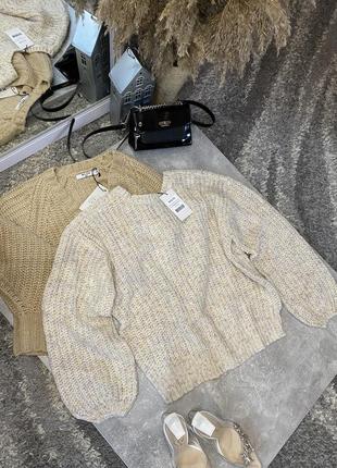 Теплый вязаный свитер na-kd deep neck melange sweater5 фото