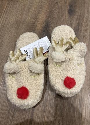 Домашняя зимняя обувь новогодние тапочки