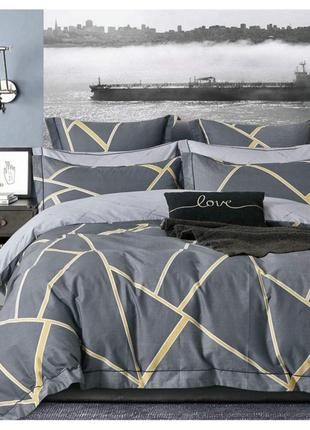 Качественная практичная постель с геометрическим рисунком серая из натурального хлопка бязь голд