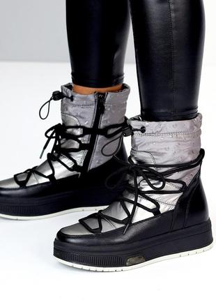 Зимові дутіки дутики чоботи черевики ботінки ботинки сапоги, шкіра хутро, кожа мех 36-419 фото