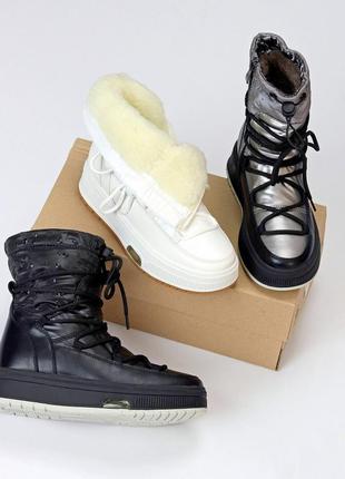 Зимові дутіки дутики чоботи черевики ботінки ботинки сапоги, шкіра хутро, кожа мех 36-414 фото