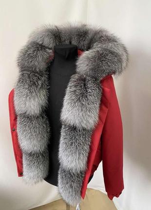 Женская зимняя куртка, бомбер с натуральным трендовым мехом bluefrost блюфрост в серебристой расцветке6 фото