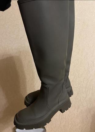 Zara rubber boots khaki / zara сапоги резиновые цвет хаки5 фото