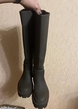 Zara rubber boots khaki / zara сапоги резиновые цвет хаки6 фото