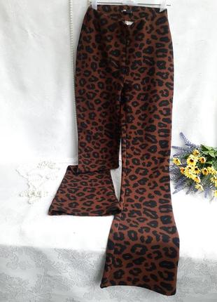 Леопард!🐾 брюки 🐆 клеш трикотажные мягкие высокая посадка расклешенные хищный принт штаны кэжуал3 фото