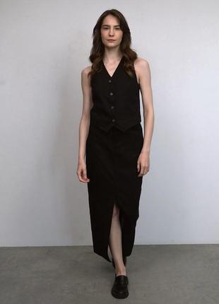 Azuri черная юбка джинсовая с эффектным разрезом спереди