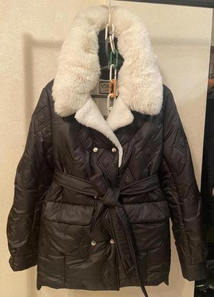 Євро-зима демісезонна подовжена куртка пуховик з хутром