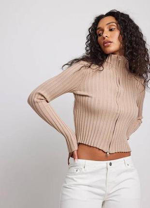 Светр на замок na-kd ribbed high neck zipped knitted sweater