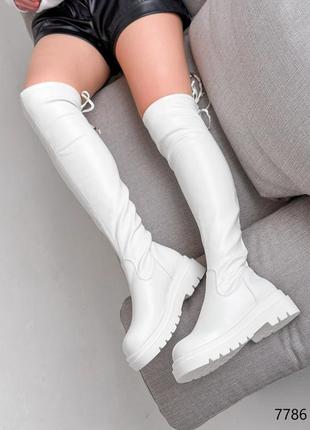 Стильные белые ботфорты зимние, кожаные, экокожа/эко-хехол, бобы высокие на зиму,женская обувь зима9 фото