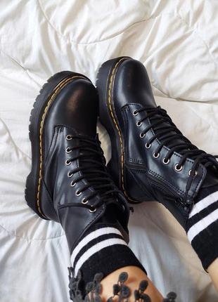 🔥крутые кожаные ботинки с мехом на платформе мартинсы3 фото