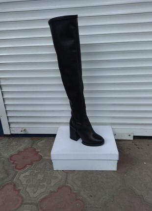 Женские черные кожаные сапоги чулки евро-мех4 фото