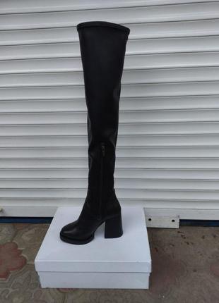 Женские черные кожаные сапоги чулки евро-мех6 фото