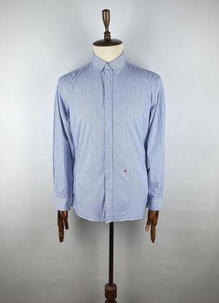 Мужская оригинальная рубашка в полоску moschino embroidered heart striped blue shirt