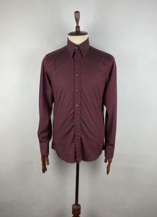 Оригинальная мужская рубашка dolce&amp;gabbana slim fir burgundy cotton shirt