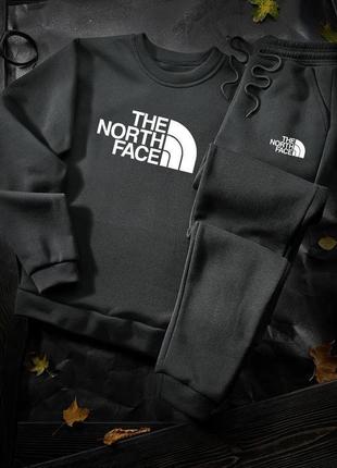 Зимний костюм на флисе зе нот фэйс the north face свитшот оверсайз брюки свободный комплект белый серый хаки черный мужской спортивный натуральный