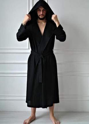 Мужской халат из льна, льняной мужской  халат, длинный халат1 фото