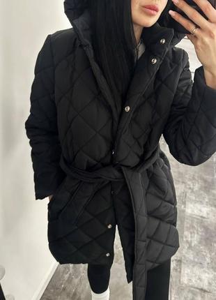 Великолепная осенняя женская куртка-пальто с поясом и капюшоном 😍7 фото