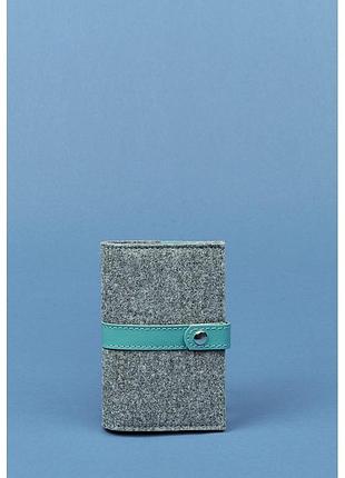 Фетрова жіноча обкладинка для паспорта 1.1 зі шкіряними бірюзовими вставками