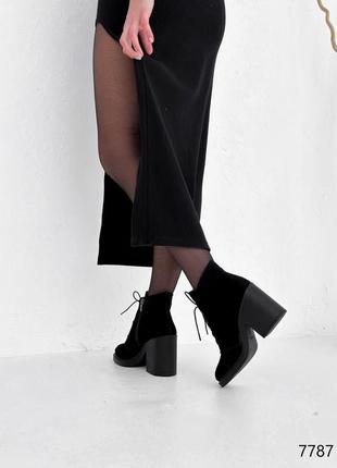 Класичні чорні ботильйони зимові,черевики на підборах замшеві/натуральна замша-жіноче взуття на зиму3 фото