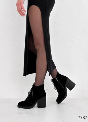 Классические черные ботильоны зимние, ботинки на каблуках замшевые/натуральная замша-женская обувь на зиму5 фото