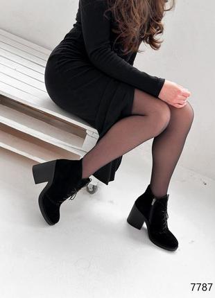 Классические черные ботильоны зимние, ботинки на каблуках замшевые/натуральная замша-женская обувь на зиму2 фото