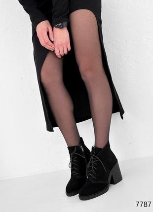 Классические черные ботильоны зимние, ботинки на каблуках замшевые/натуральная замша-женская обувь на зиму8 фото