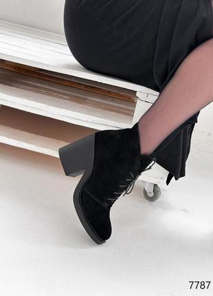 Класичні чорні ботильйони зимові,черевики на підборах замшеві/натуральна замша-жіноче взуття на зиму9 фото