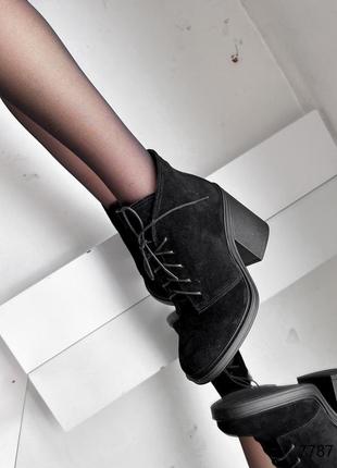 Классические черные ботильоны зимние, ботинки на каблуках замшевые/натуральная замша-женская обувь на зиму10 фото