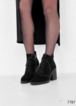 Классические черные ботильоны зимние, ботинки на каблуках замшевые/натуральная замша-женская обувь на зиму7 фото