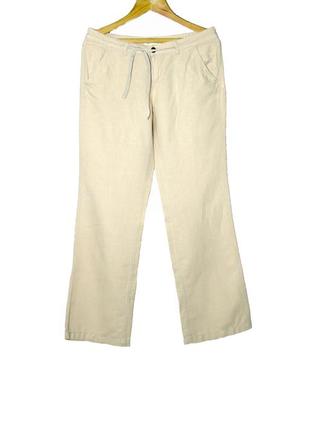 Модные бежевые льняные брюки свободного фасона2 фото