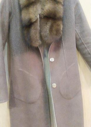 Пальто альпака двустороннее olive fur9 фото