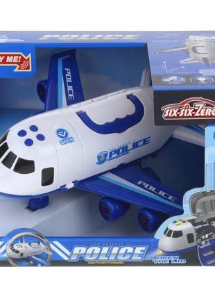 Літак "поліція" 1:64 six-six zero інерція, 4 машинки, світло, звук арт. а-242