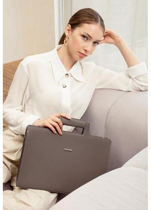 Жіноча шкіряна сумка для ноутбука та документів темно-бежева