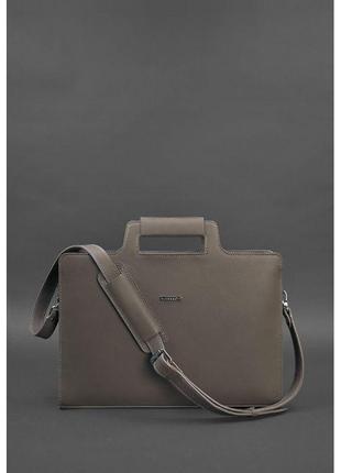Женская кожаная сумка для ноутбука и документов темно-бежевая4 фото
