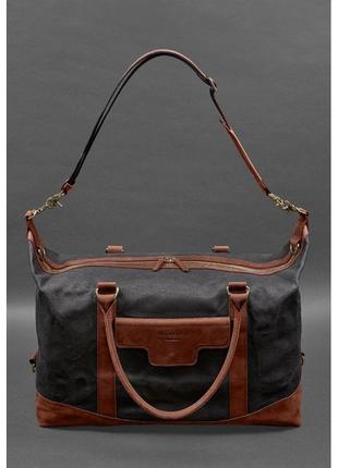Дорожная сумка из канваса и натуральной светло-коричневой кожи  crazy horse6 фото