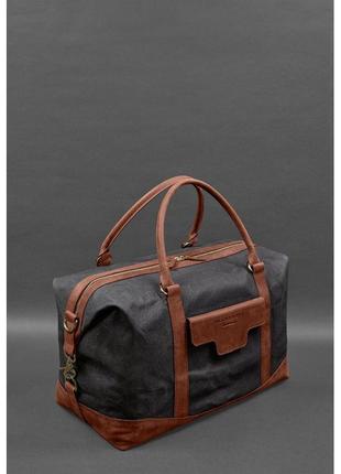 Дорожная сумка из канваса и натуральной светло-коричневой кожи  crazy horse4 фото