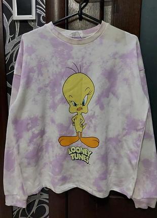 Стильный  свитшот с утенком твитти  looney tunes  от  h&m лавандовые облака 12-14 лет