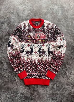 Новогодний свитер с оленями большие размеры4 фото