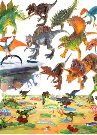 Большой игровой набор фигурок динозавров с ковриком 24 элемента kruzzel 22397 польша