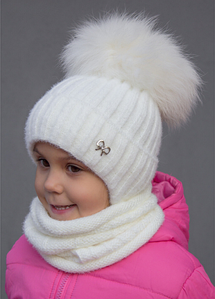 Дитячі зимові шапочки з натур. бубоном 52 54 56 57